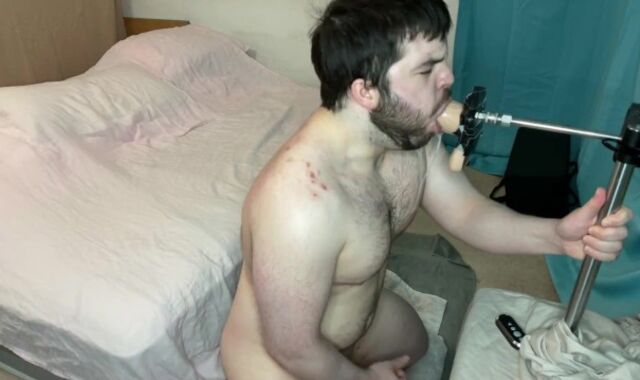 Milky mega-slut blows a load while trying to ballsack deep face nail nine inch fake penis