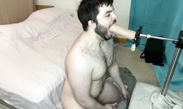 Milky mega-slut blows a load while trying to ballsack deep face nail nine inch fake penis