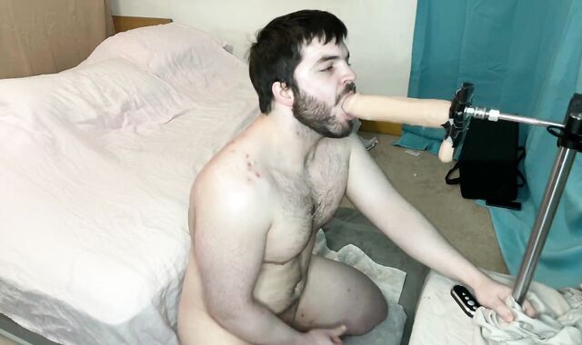 Milky mega-slut blows a load while trying to ballsack deep face nail nine inch fake penis