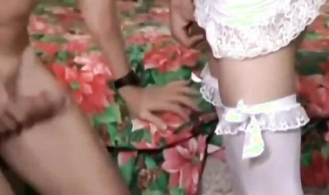 Crossdresser Clothed In White underware Getting Used