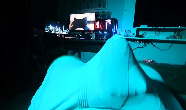 three wands at the same time, jizzing in lingerie, solo masculine