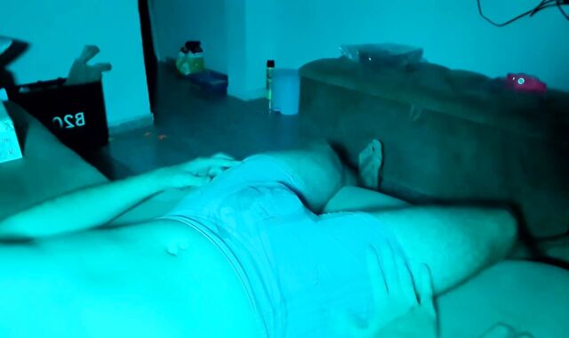 three wands at the same time, jizzing in lingerie, solo masculine