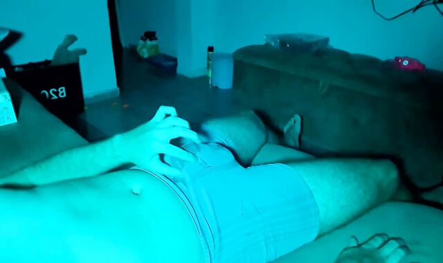 three wands at the same time, jizzing in lingerie, solo masculine