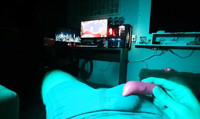 three wands at the same time, jizzing in lingerie, solo masculine