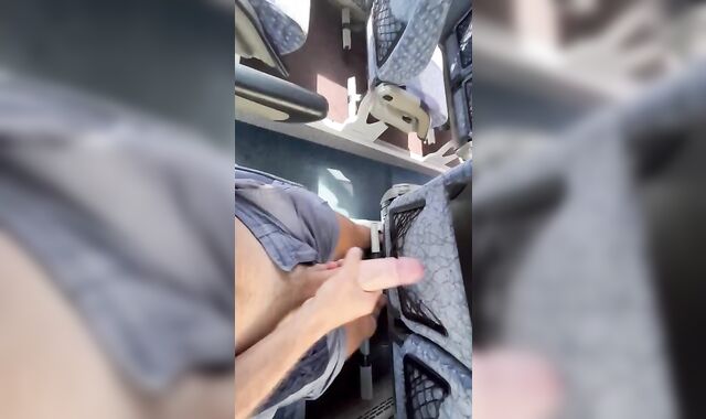 Uber-Sexy boy with XXL hard-on jizzing on bus