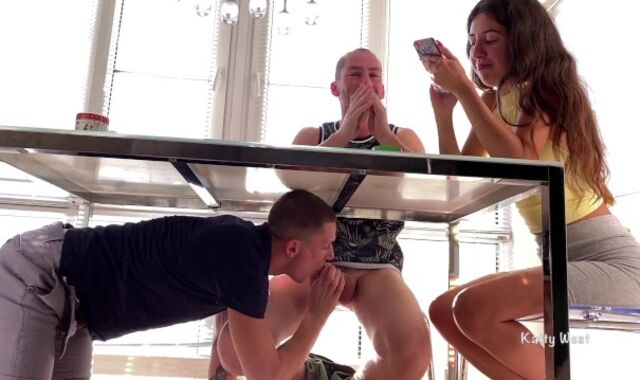 Deep Throat'ed his acquaintance rigid-on under the table until his wife witnesses