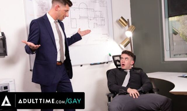 ADULT TIME - Trevor Brooks' Gay Manager Jordan Starr CAUGHT Him Jacking Off In The Office!