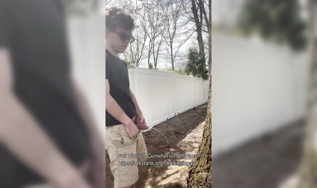 Youngster Jerking Off Outdoors in Backyard, Showing Off Rump + Pissing