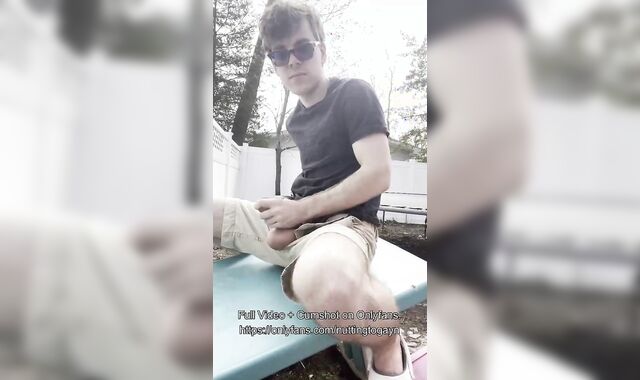 Youngster Jerking Off Outdoors in Backyard, Showing Off Rump + Pissing