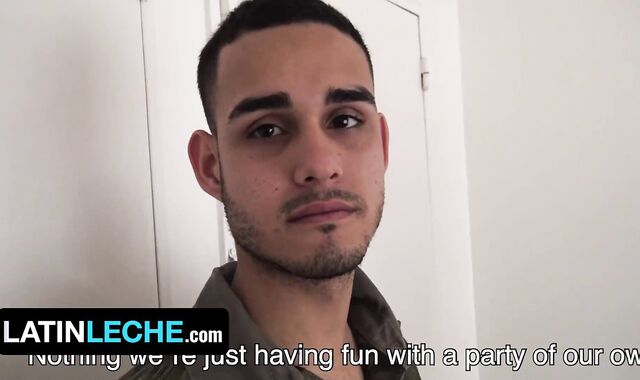 Hunk Latino Soldier Joins two Lad Fellows And Makes Them Slobber On His Giant Stud-Meat - Mexican Leche