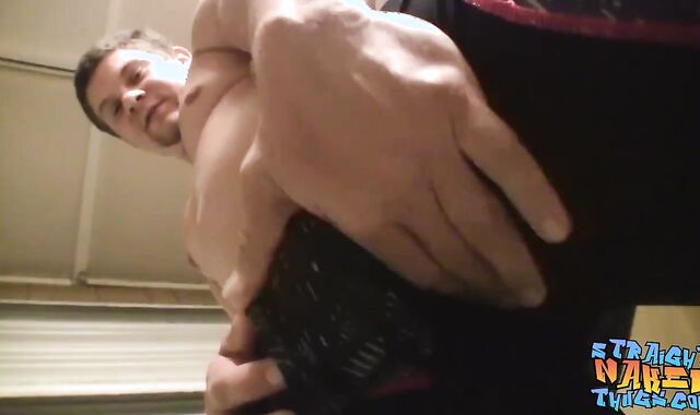 Straight buff thug Wolfe Gunmetal masturbates solo and blows a load