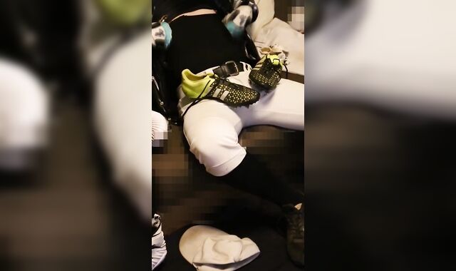 A baseball player with a nip morro sensing socks wanks with XXL football spikes