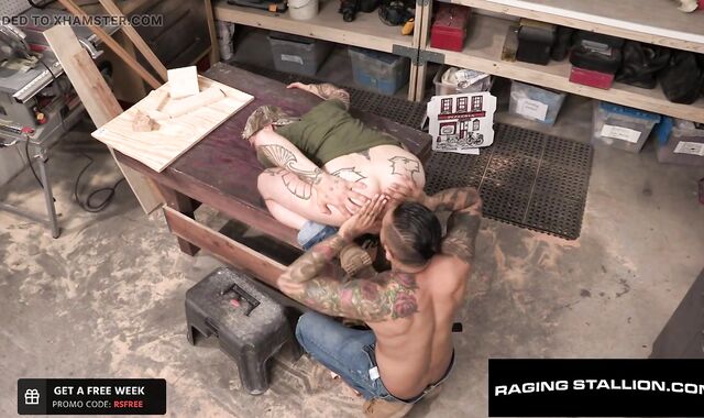 Inked fur covered Cub Gives Facial Cumshot Pop-Shot To luscious-tasty Handyman