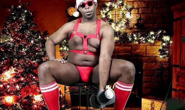 killer darksome Santa Works Out before Fapping His gigantic Tights Stuffer