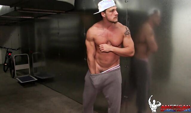 AmericanMuscleHunks - Rock Hard Torn Joey D in uniform stroking Joey
