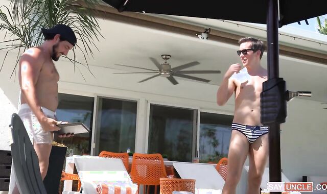 Family Pipe: Employee Derek Allen beside Taylor Reign romping