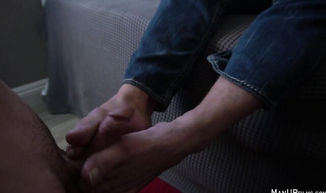 ManUpFilms: Adorably-Shaped Tony naked cum shot feet wank
