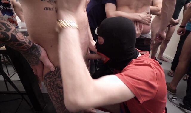 ClubBangBoys: Jerking young amateur in mask at the party