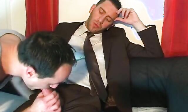 Real Suite Trouser dude gets Deep Throated In A fag Porno !
