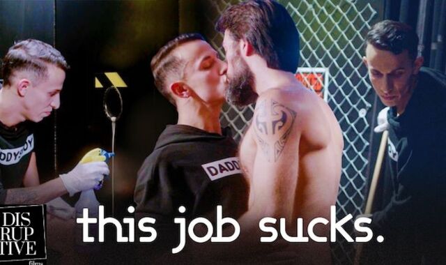 Lovemaking Bar Janitor Finds Surprise When Cleaning Gloryhole - Des Irez, Mason Lear - DisruptiveFilms