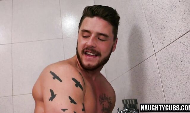 An Tattooed Tattoo Hunky admirable neat-hairless Has Somee bootie Twerk something And Then Sprays A pearl juice stream