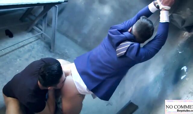 Faggot tears up with phat spunk-pump boy