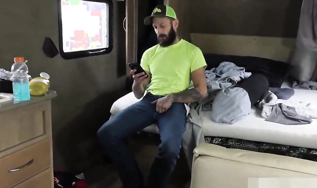 Inked youngster enjoying phat dude-meat daddy