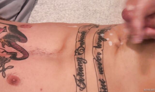 Activeduty - Inked Cole sans a condom boinking in the donk