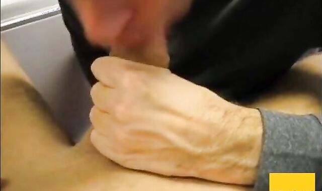 Daddy Sucks Straight Younger Guy's Cock and Swallows Cum