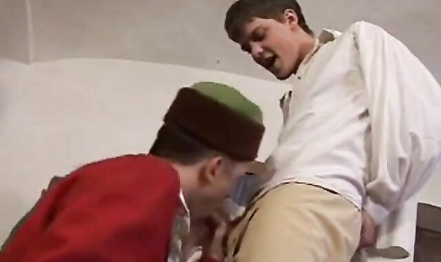 Trio masculines In Traditional suit devour BIG BLACK COCK booty And jism In facehole