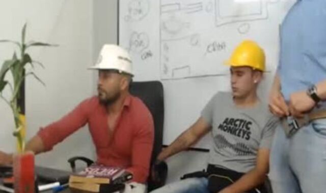 trio Employees shag And masturbate off Each Other