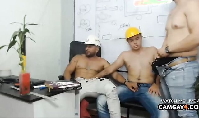 trio Employees shag And masturbate off Each Other