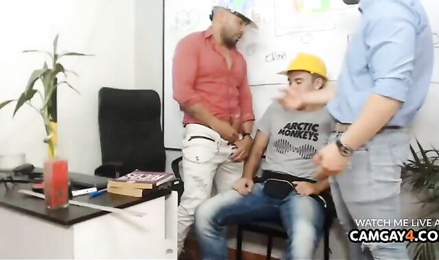 trio Employees shag And masturbate off Each Other