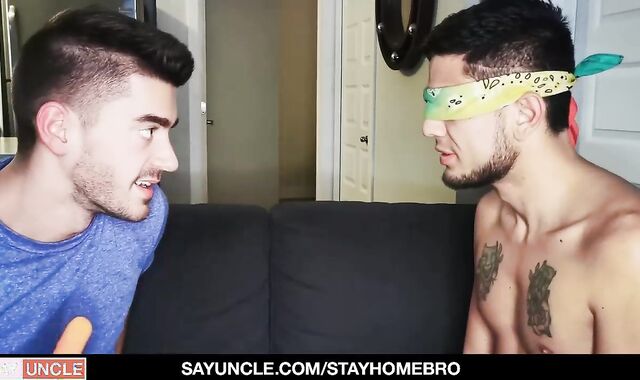 Blindfolded Roommate receives ramrod To Distract Him