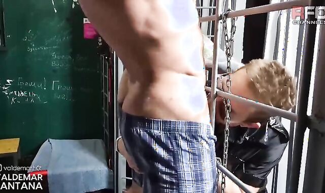 Sugary-sweet latino guard pummeled by immense lollipop daddy