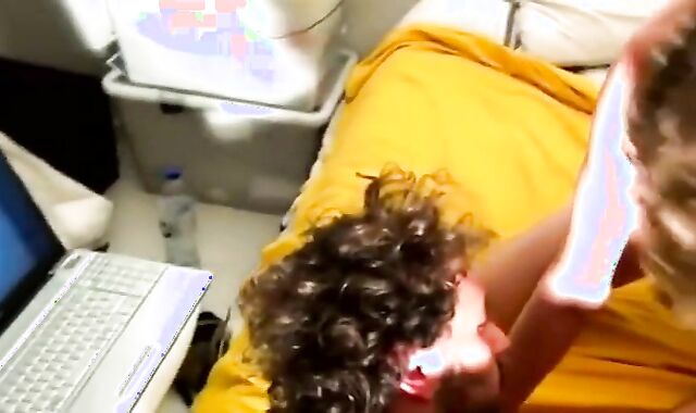 two paramours wet in sofa with music toying