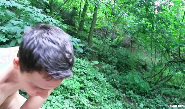 Playful lad?s solo masturbation session outside