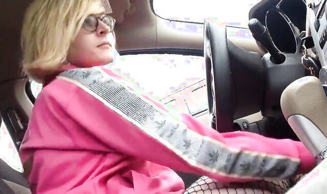 Cute Sissy Cums In The Car