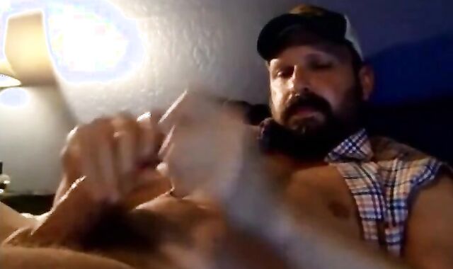 Bearded Trucker Self Facial Jerk Off & Cum
