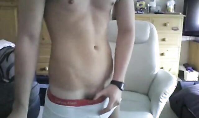 Cute amateur twink shows his big dick on webcam