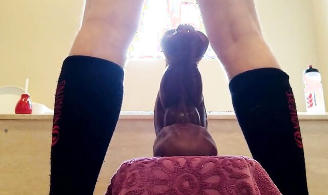 Stretching on my XL bad dragon dildos