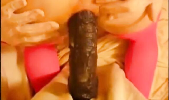 bitch in miniskirt and pink stockings riding her big dildo