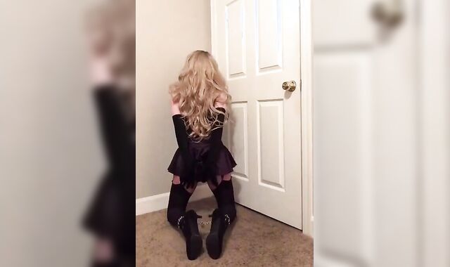 Sissy Crossdresser Bondage in Lycra Dress and Stockings