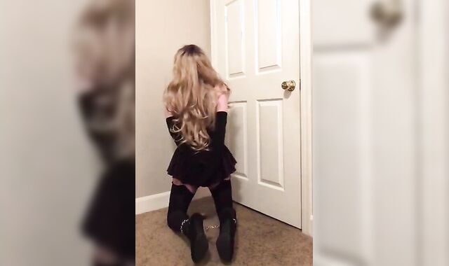 Sissy Crossdresser Bondage in Lycra Dress and Stockings