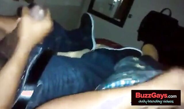 Str8 buddies jerking together watching porn