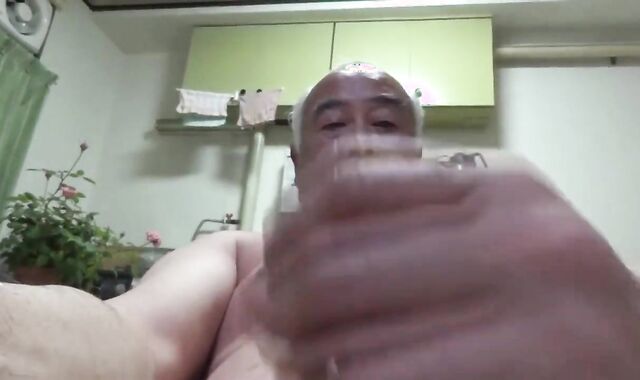 Naked Japanese Silver Daddy Jerks Off Solo