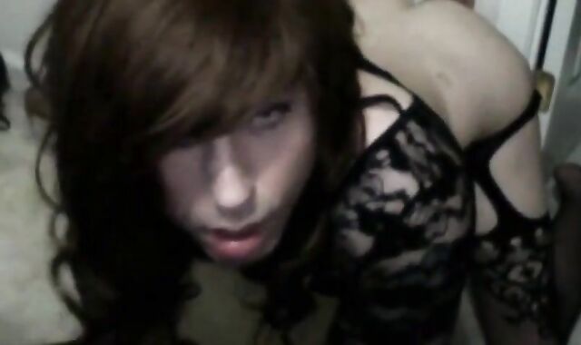 Big Dildo Bareback with a Skinny Crossdresser