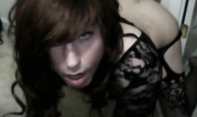 Big Dildo Bareback with a Skinny Crossdresser