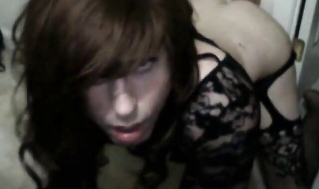 Big Dildo Bareback with a Skinny Crossdresser