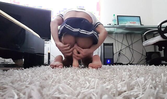 Asian Crossdresser Masturbates with Sex Toy